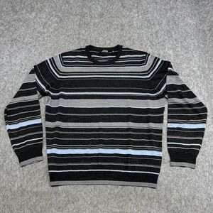 Murano Sweater Mens XL Black Gray Stripe Crewneck Pullover Modern Performance